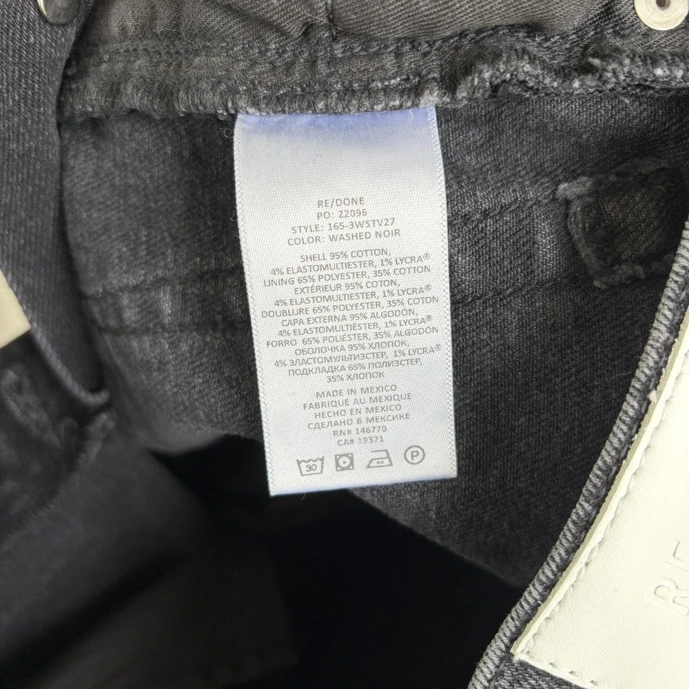 RE/DONE Comfort Stretch High Rise Stove Pipe‎ Jeans Faded Black Raw Hem Size 27